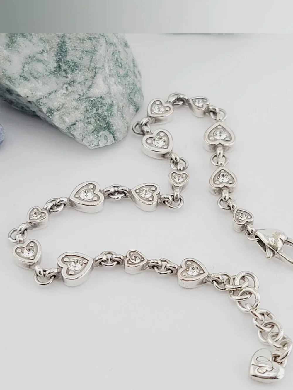 Brighton Meridian "Love Notes" Bracelet! Swarovski Crystal Inset In Heart Links! - Picture 4 of 11